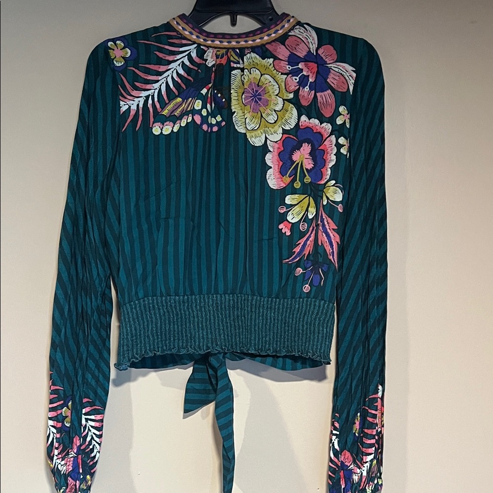 BL^NK London Floral Teal Long Sleeve Women's Top